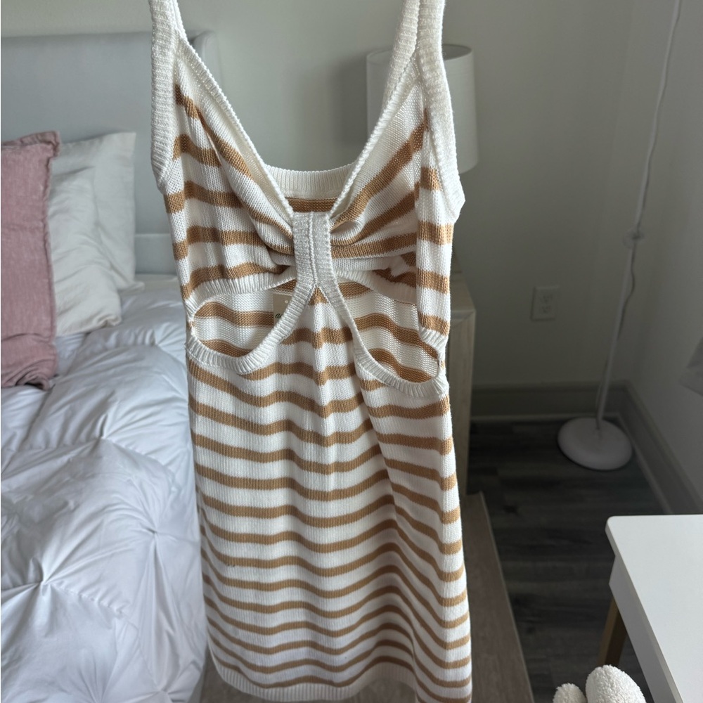 Aerie White and Tan Striped Mini Dress